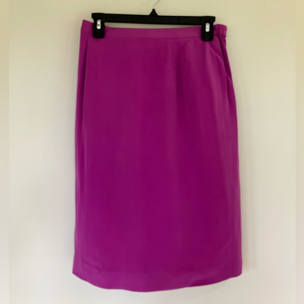 Anna Carole Silk Magenta Midi Lined Pencil Skirt Size 6